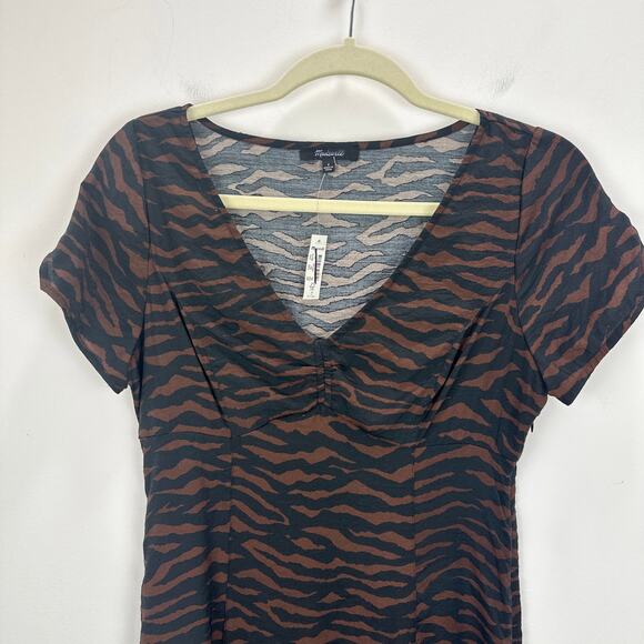 Madewell V Neck Mini Dress Abstract Animal True Black Zebra Viscose US 2 NWT - Picture 8 of 14